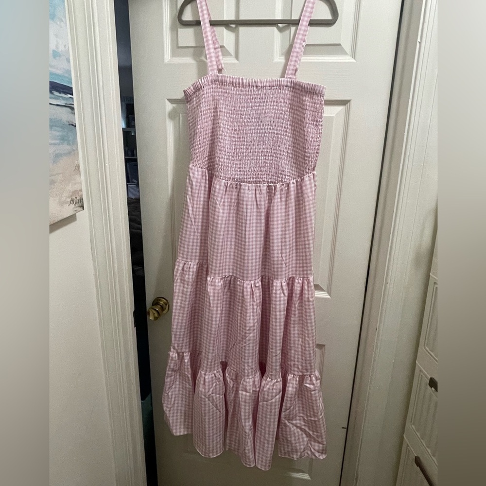 NWT City Chic Pink White Gingham Maxi Tiered Dress Size 18 - Picture 3 of 9